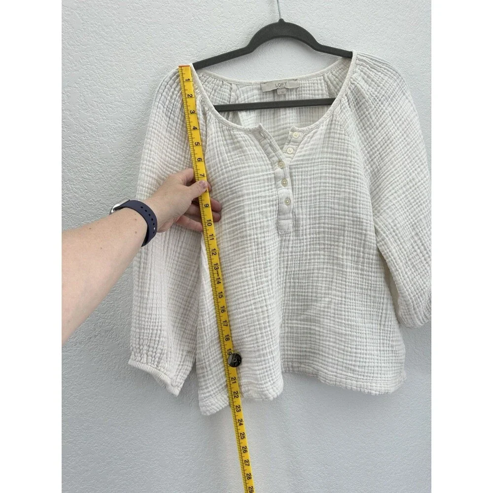LOFT Cream Gauze Henley Blouse - Picture 7 of 10